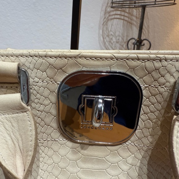Longchamp Phyton Cream Textured Leather Satchel with Metal Accents - Picture 4 of 14